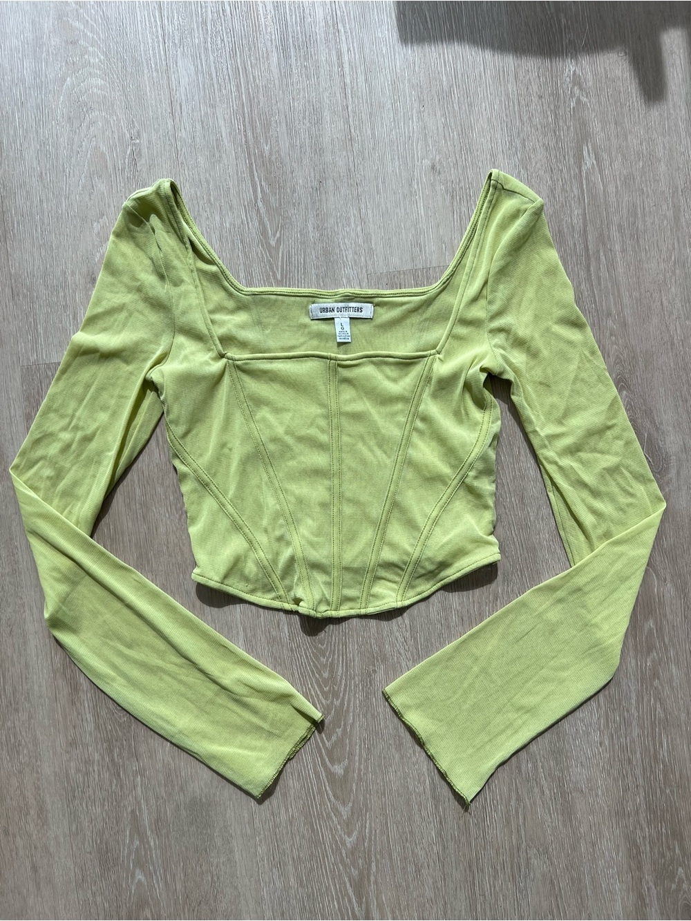Urban Outfitters Sheer Lime Green Long-Sleeve Crop Corset Top Women’s Size Large